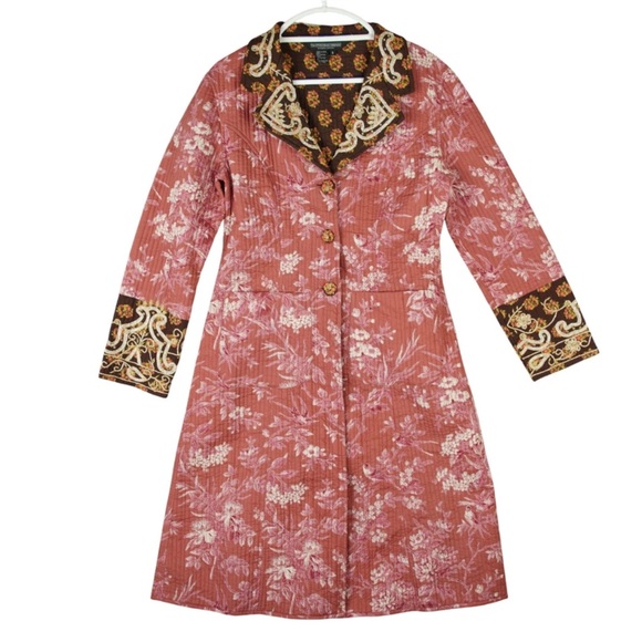 J. Peterman Jackets & Blazers - The J. Peterman Company Quilted Coat Jacket Womens Small Floral Embroidered EUC